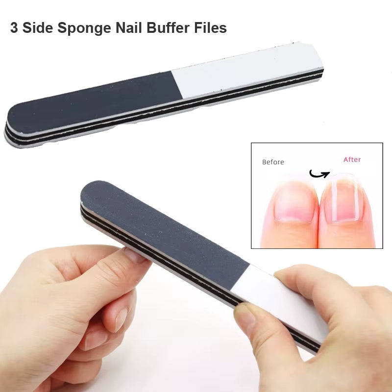 1 Set Manicure Polishing Nail Suit Nail File Buffer Block Grinding Strip Cuticle Pusher Steel Pushing Away Dead Skin Clean Brush